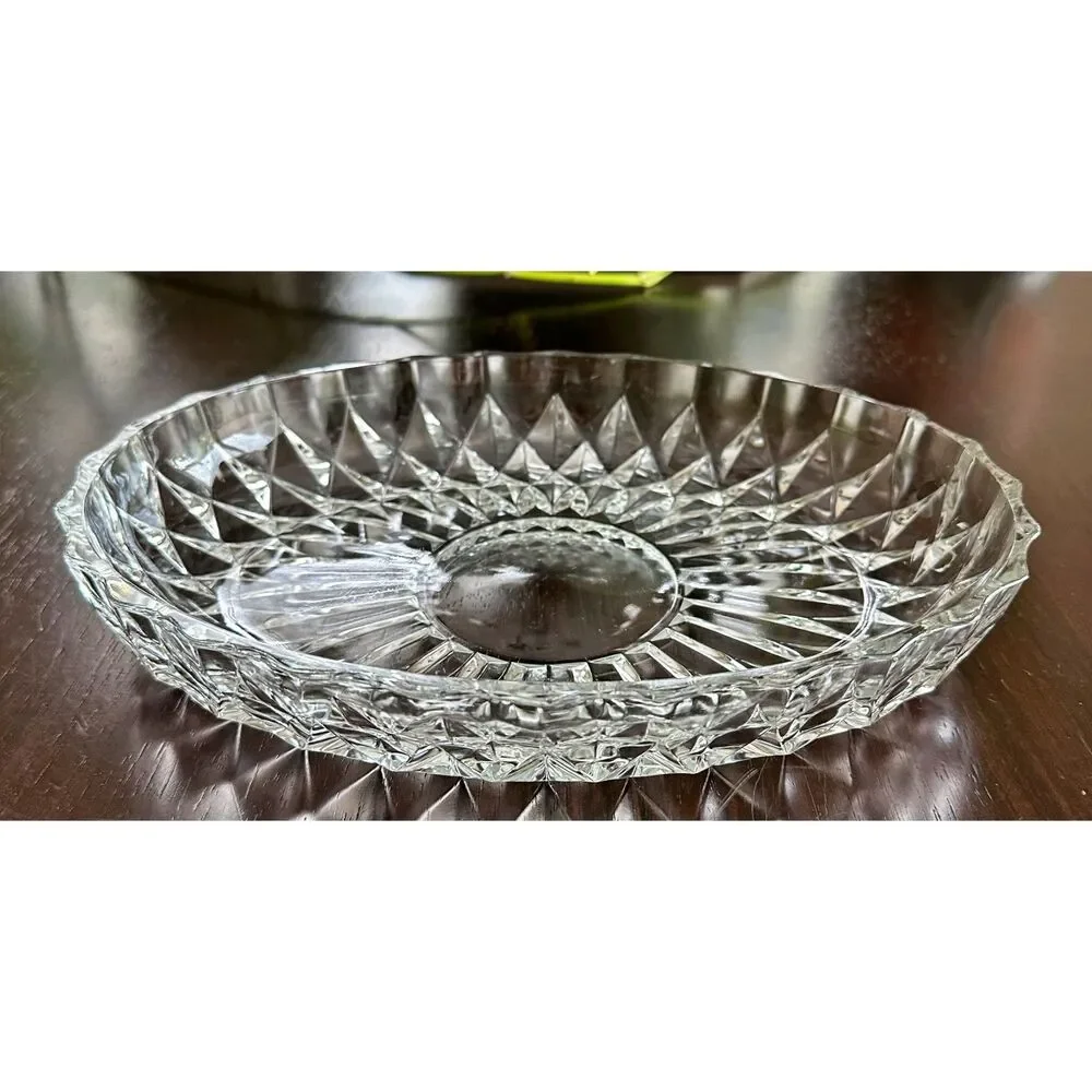 Vintage Oval Serving Dish Pressed Thick Glass Diamond Cut Pattern 90's Y2K